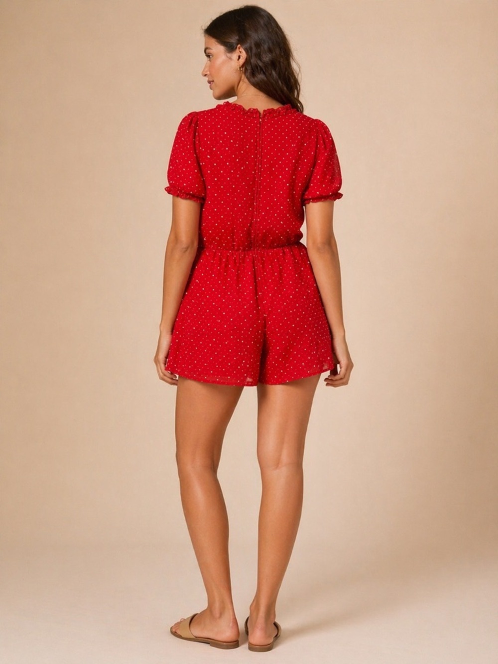 ALTAR’D STATE Red Polka Dot Ruffle Romper Size M NWOT Flowy V-Neck - Picture 4 of 11